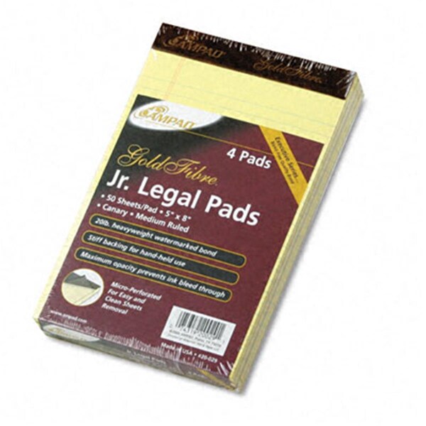 Ampad Gold Fibre Writing Pads Jr. Legal Rule 5 x 8 Canary 4 50-Sheet Pads/pk AM32013 - main
